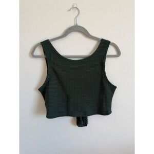 Shein Dark Green Waffle Knit Front Tie Knot Cropped Tank Top Womens Large L